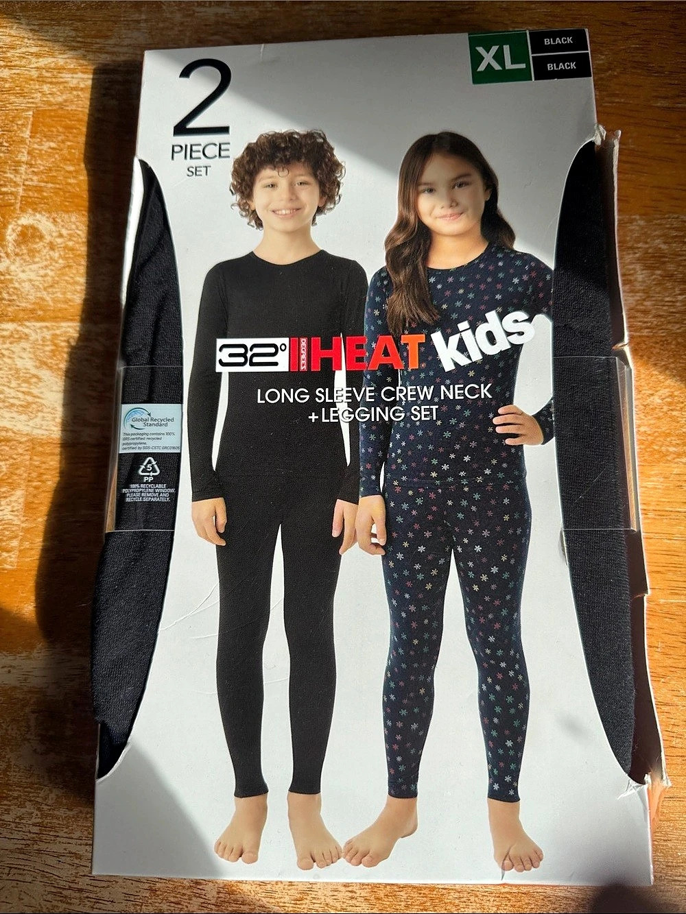 32 Degrees Kids Thermal Long Sleeve Crew Neck + Legging Set Kids XL Black